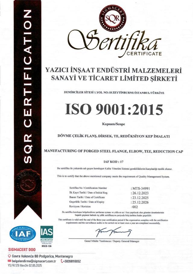 ISO 9001:2015 belgesi