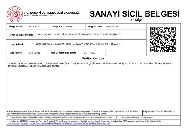 Sanayi Sicil Belgesi