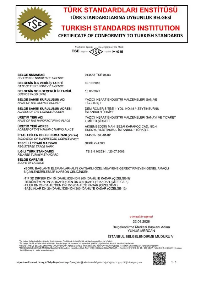 TS EN 10253-1 belgesi